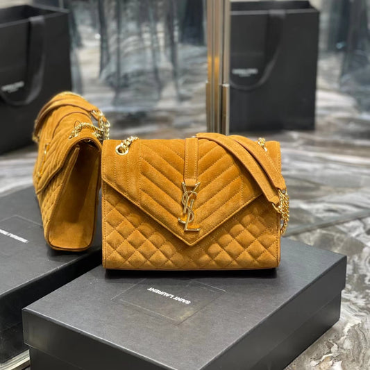 Saint Laurent Envelope Medium Quilted Yellow Frosted Bag