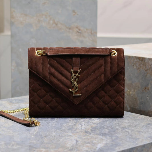 Saint Laurent Envelope Medium Quilted Burgundy Frosted Bag