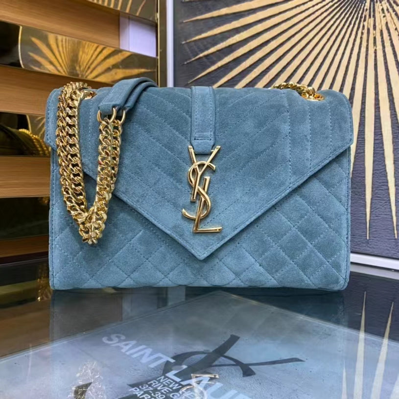 Saint Laurent Envelope Medium Quilted Blue Frosted Bag