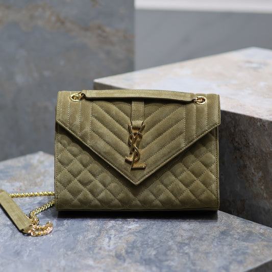 Saint Laurent Envelope Medium Quilted Green Frosted Bag