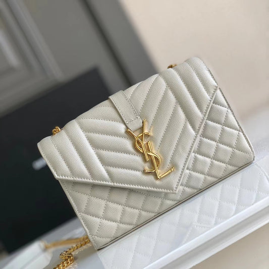 Saint Laurent Envelope Small Quilted Off-white Grained Leather Bag