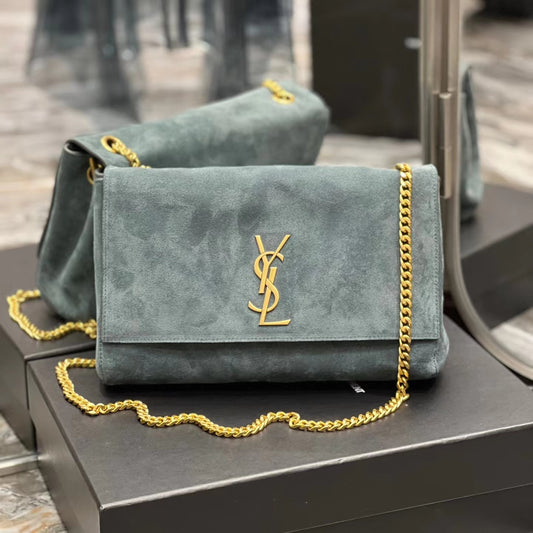 Saint Laurent Kate Large Blue Suede Chain Bag