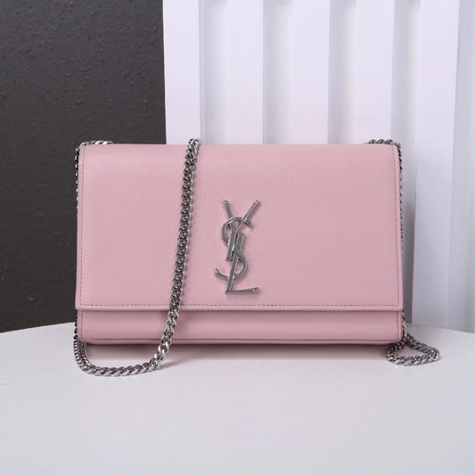 Saint Laurent Kate Medium Chain Bag In Pink Grain De Poudre Leather