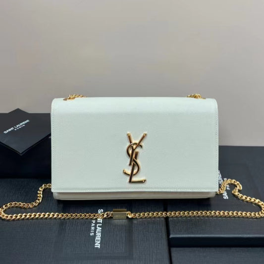 Saint Laurent Kate Medium Chain Bag In Light Green Grain De Poudre Leather