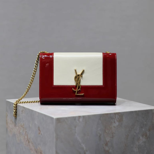 Saint Laurent Kate Small Red And White Glossy Leather Chain Bag