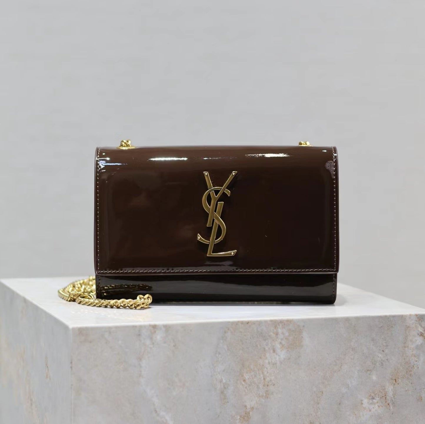 Saint Laurent Kate Small Burdungy Patent Leather Chain Bag