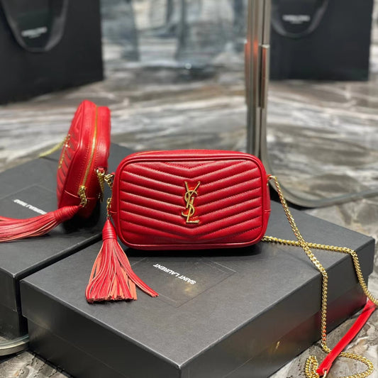 Saint Laurent Lou Mini Bag In Red Calfskin