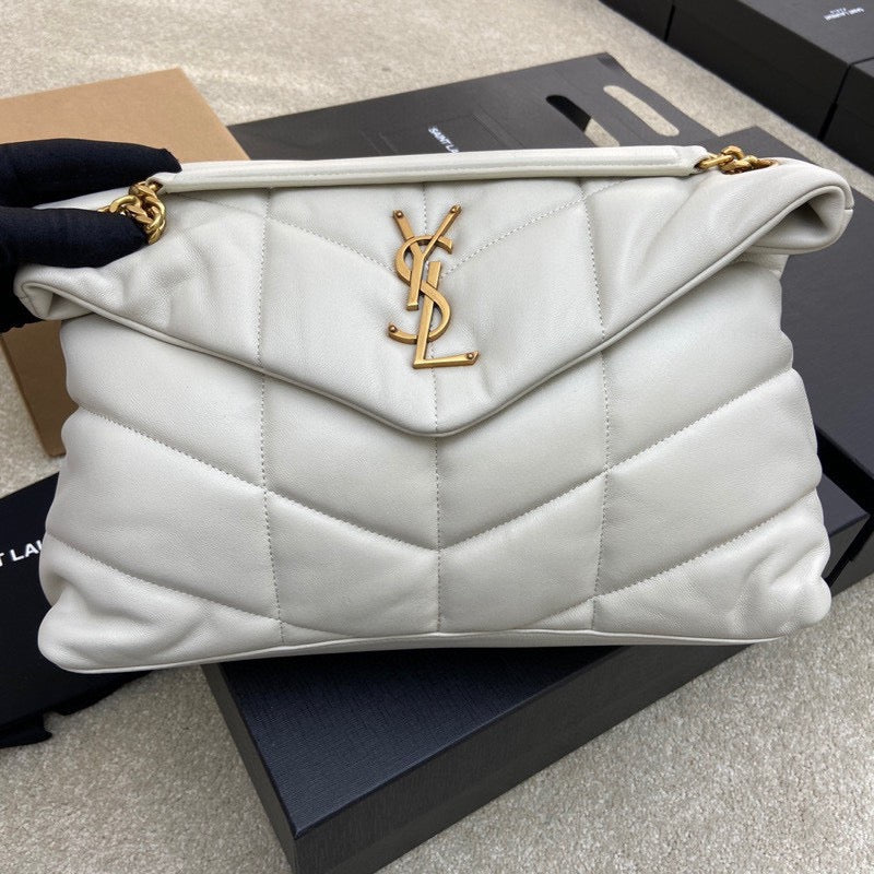 Saint Laurent LouLou Medium Chain Bag In White Quilted Lambskin