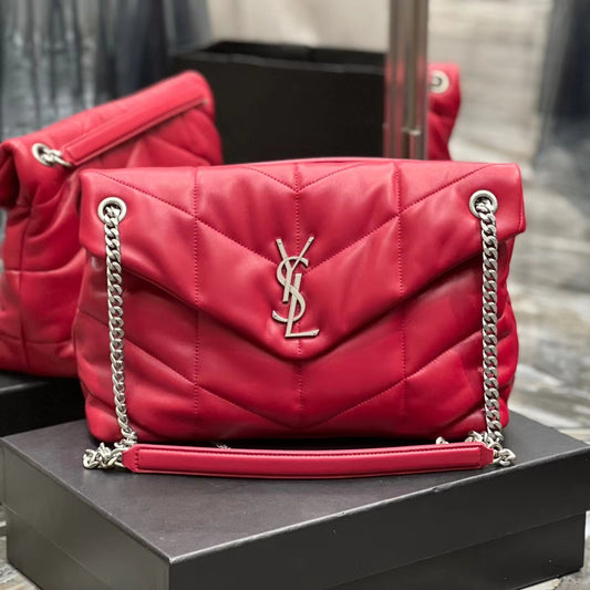 Saint Laurent LouLou Medium Chain Bag In Rose Red Quilted Lambskin