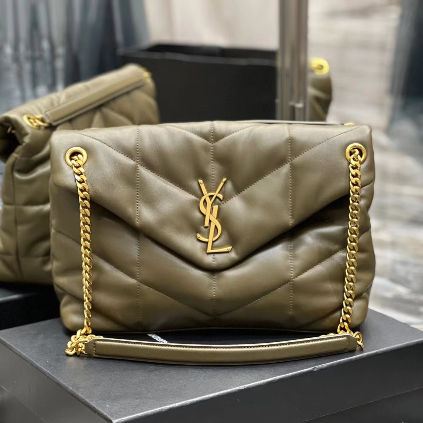 Saint Laurent LouLou Medium Chain Bag In Army Green Quilted Lambskin