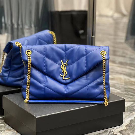 Saint Laurent LouLou Medium Chain Bag In Navy Blue Quilted Lambskin