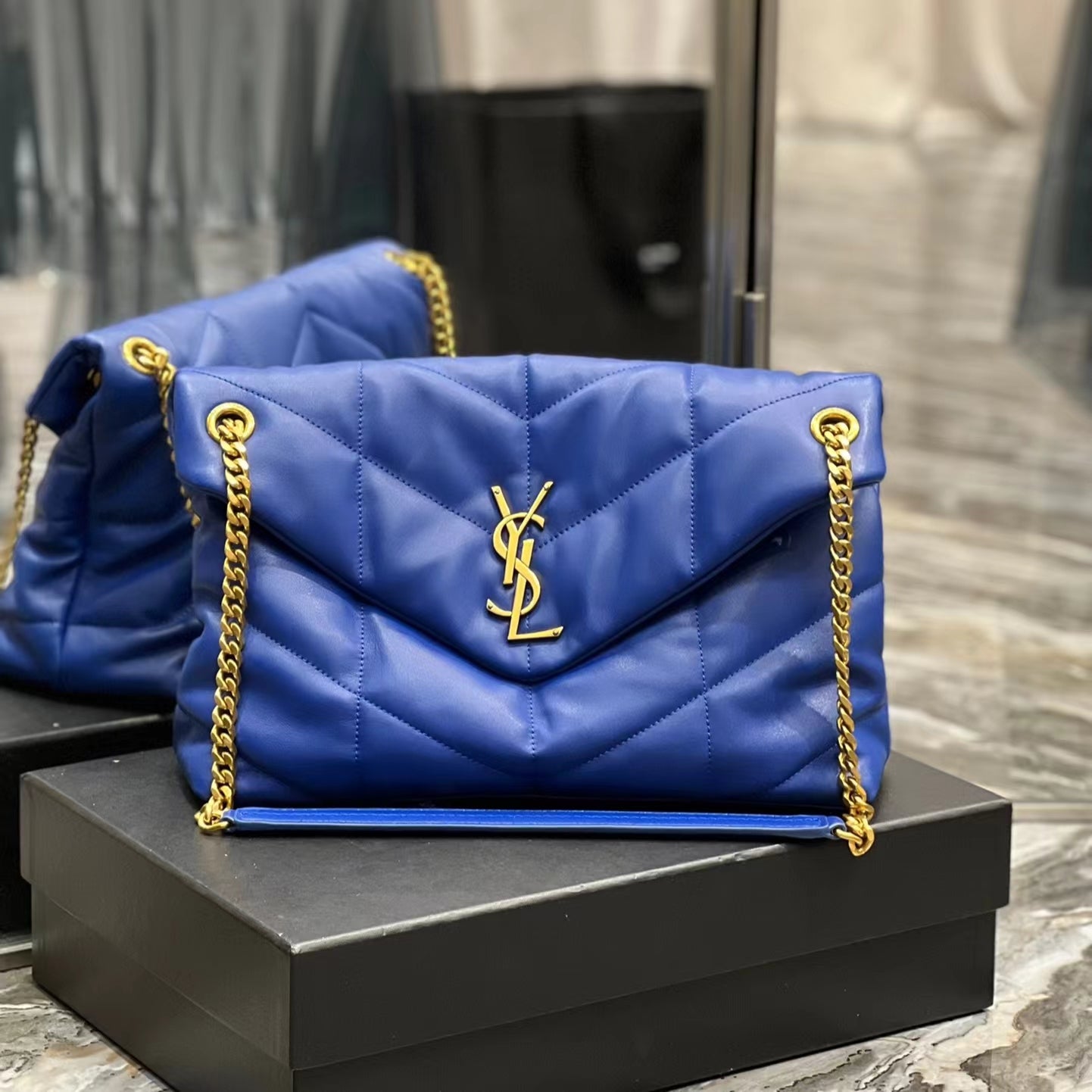 Saint Laurent LouLou Chain Bag In Navy Blue Quilted Calfskin