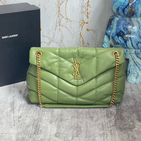 Saint Laurent LouLou Medium Chain Bag In Green Quilted Lambskin