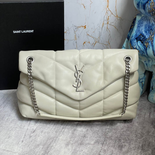 Saint Laurent LouLou Medium Chain Bag In Beige Quilted Lambskin