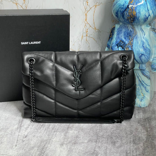 Saint Laurent LouLou Medium Chain Bag In Black Quilted Lambskin