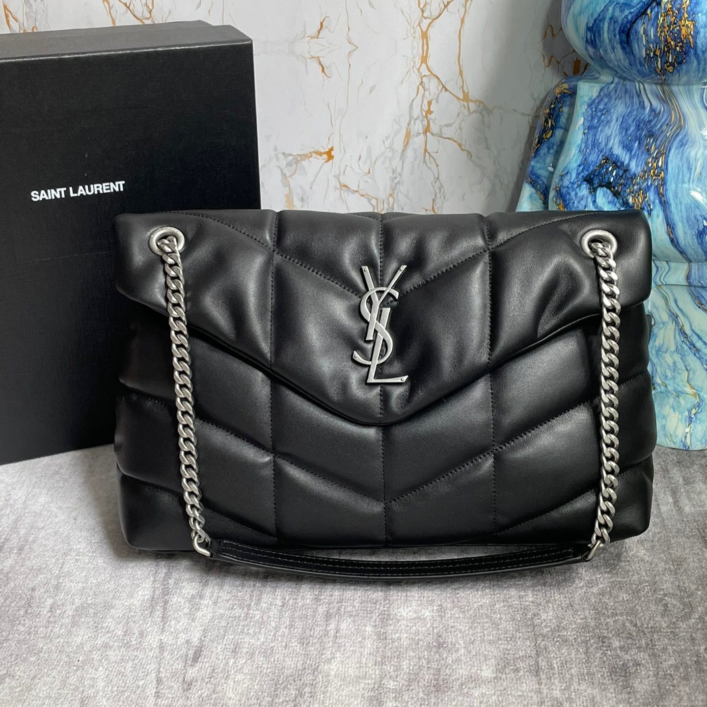 Saint Laurent LouLou Medium Chain Bag In Black Quilted Lambskin