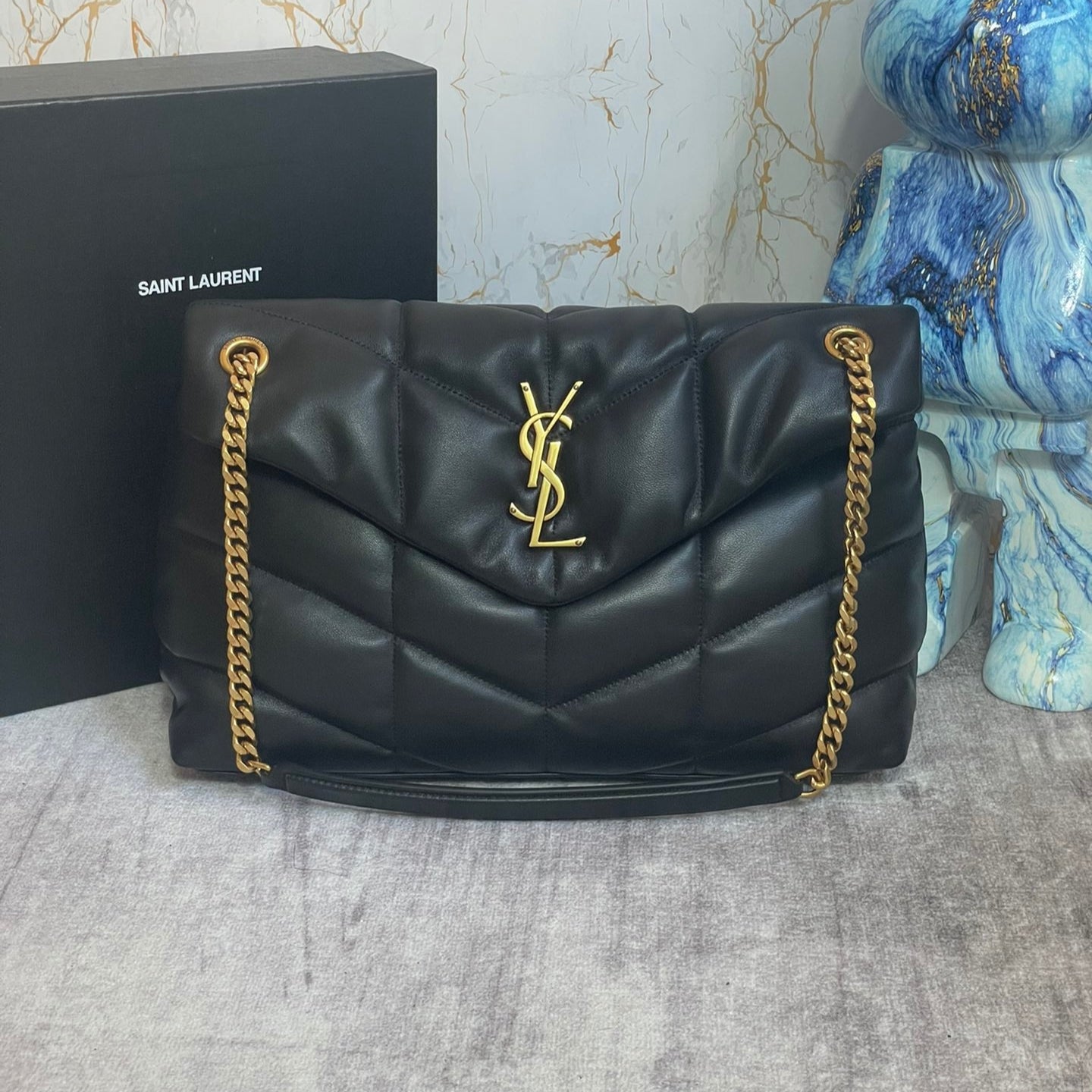 Saint Laurent LouLou Medium Chain Bag In Black Quilted Lambskin