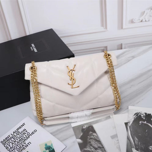 Saint Laurent LouLou Chain Bag In White Quilted Calfskin