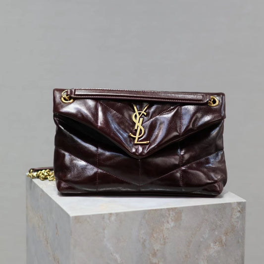 Saint Laurent LouLou Chain Bag In Maroon Red Quilted Calfskin