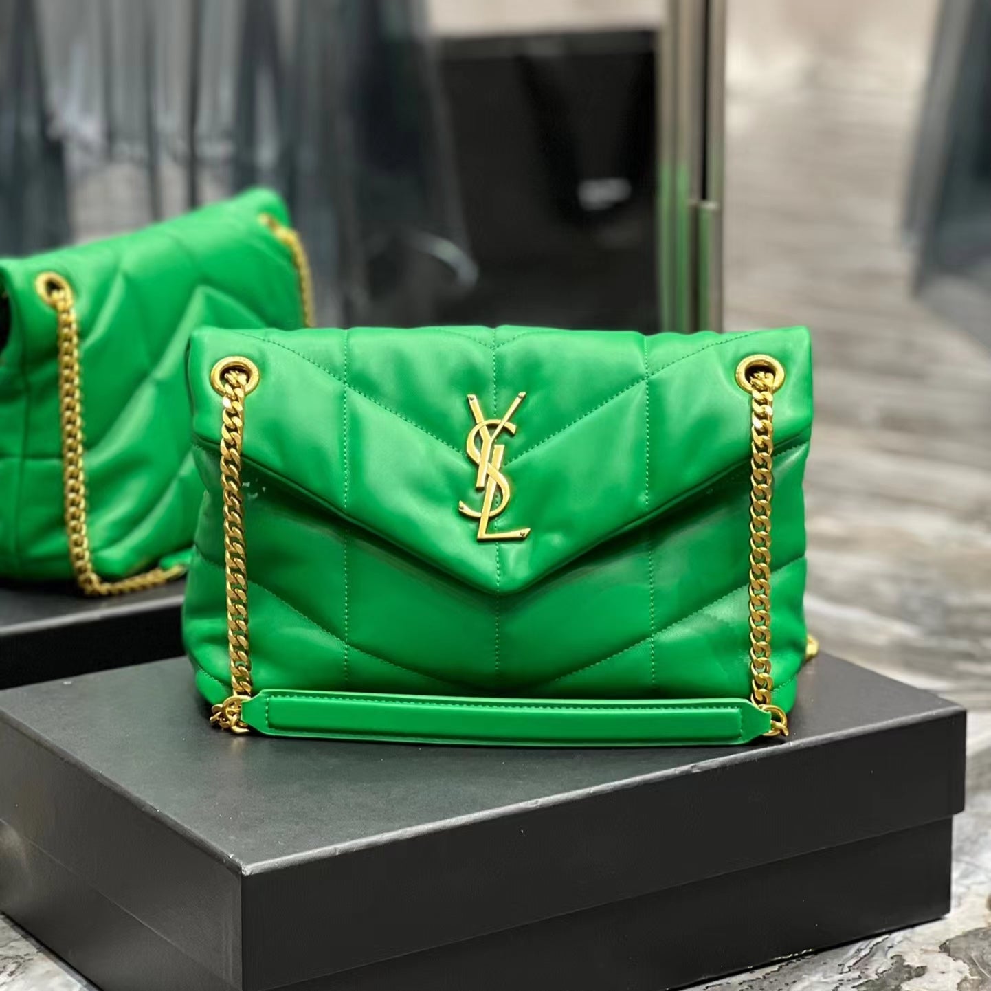 Saint Laurent LouLou Chain Bag In Dark Green Quilted Calfskin