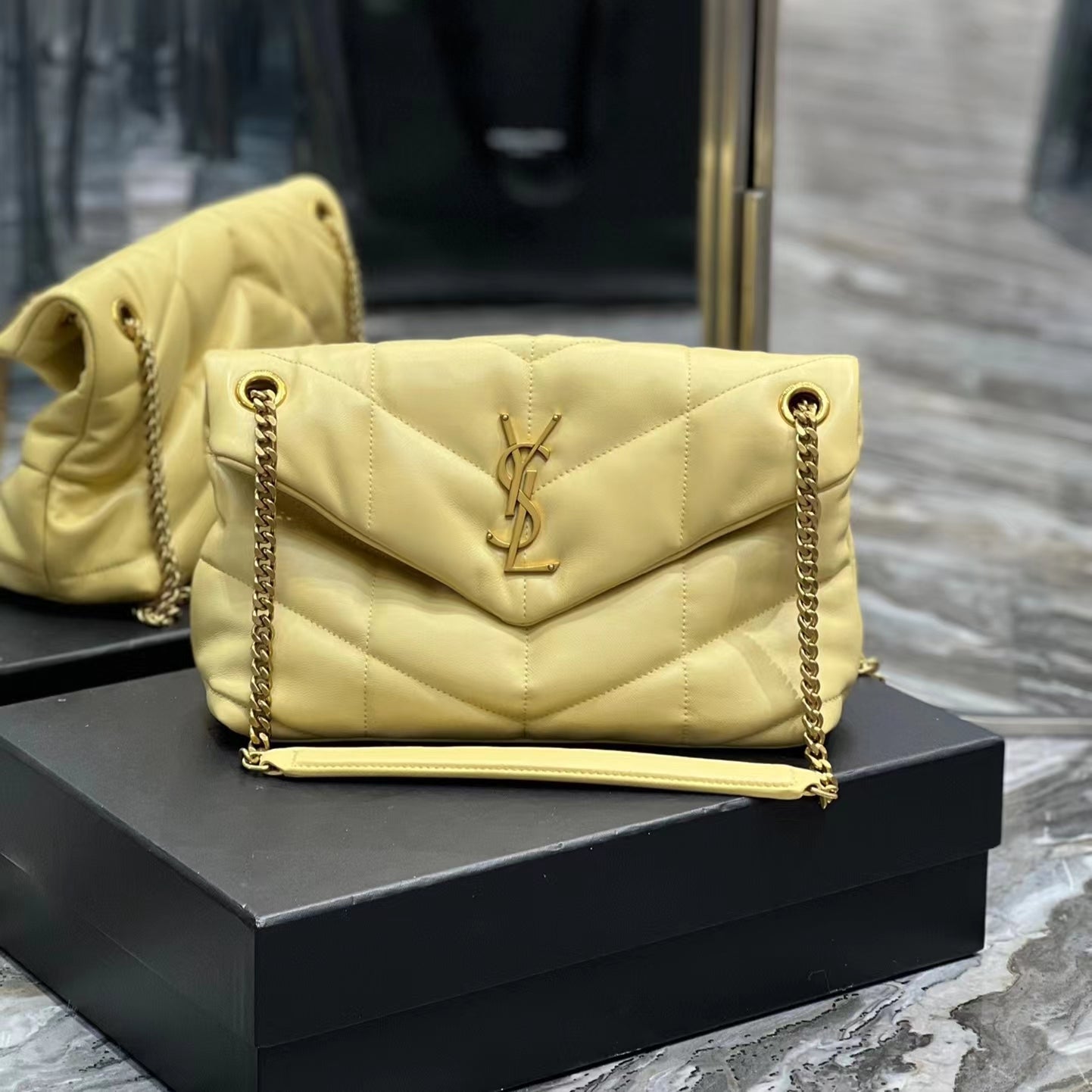 Saint Laurent LouLou Chain Bag In Jaune Poussin Quilted Calfskin