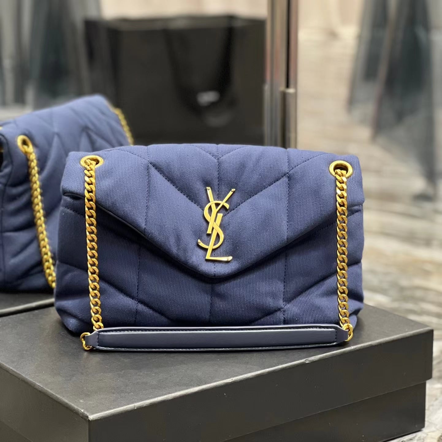 Saint Laurent Loulou Canvas Bag In Navy Blue