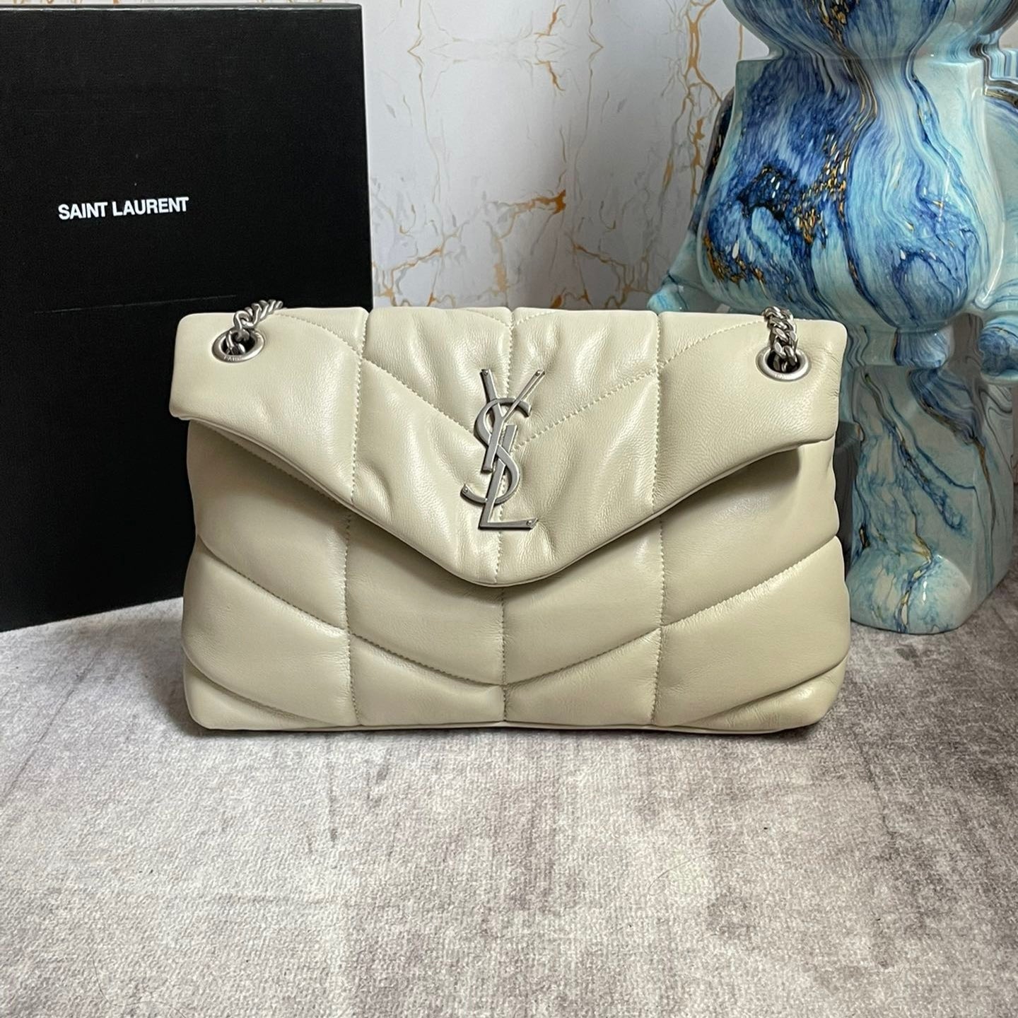 Saint Laurent LouLou Chain Bag In Beige Quilted Calfskin