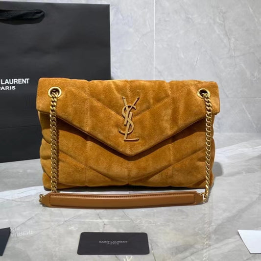 Saint Laurent LouLou Gold Brown Quilted Frosted Chain Bag