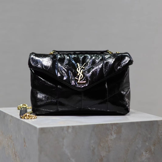 Saint Laurent LouLou Chain Bag In Black Patent Leather