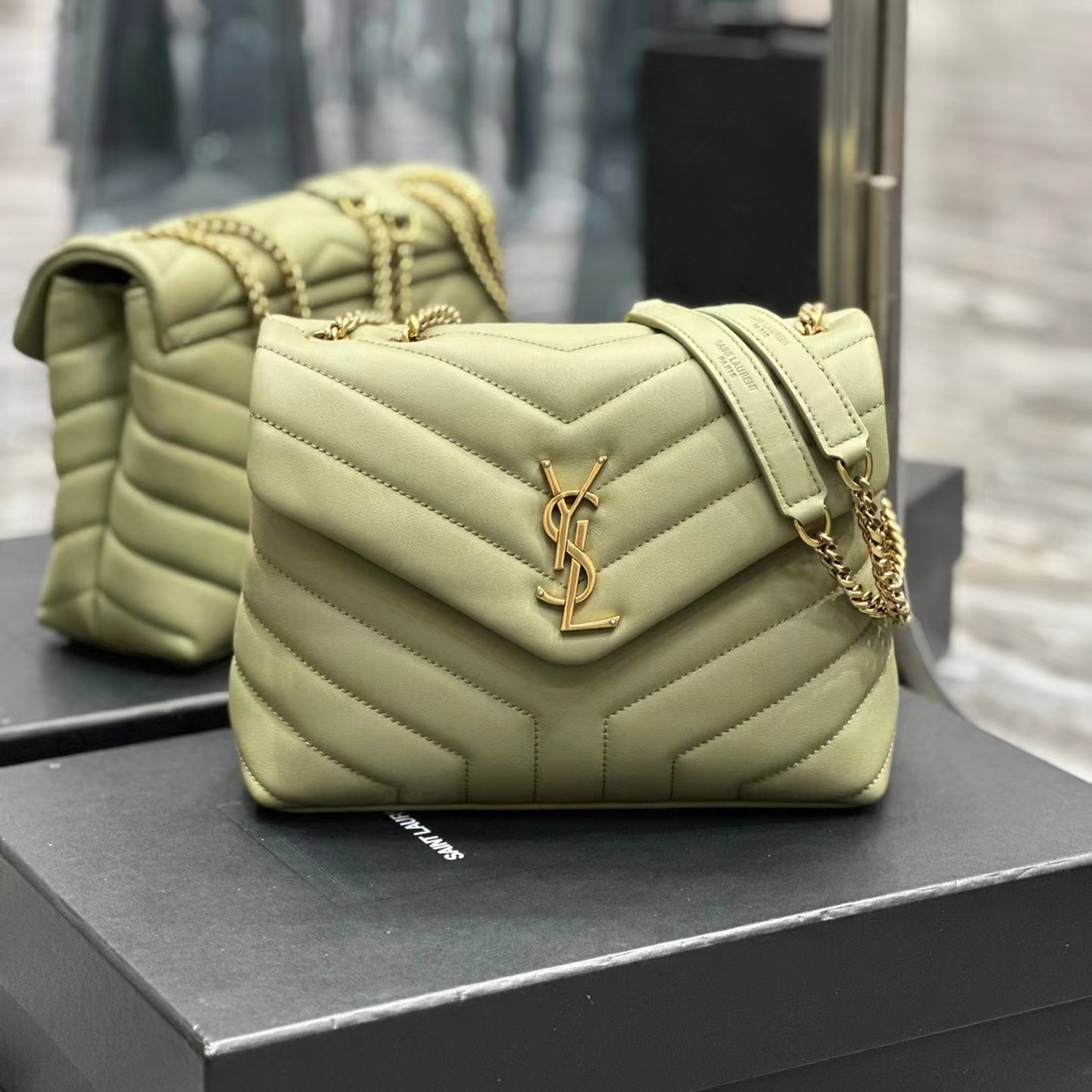 Saint Laurent LouLou Chain Bag In Light Green Quilted Lambskin