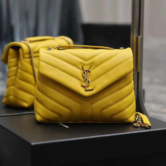 Saint Laurent LouLou Chain Bag In Yellow Quilted Lambskin