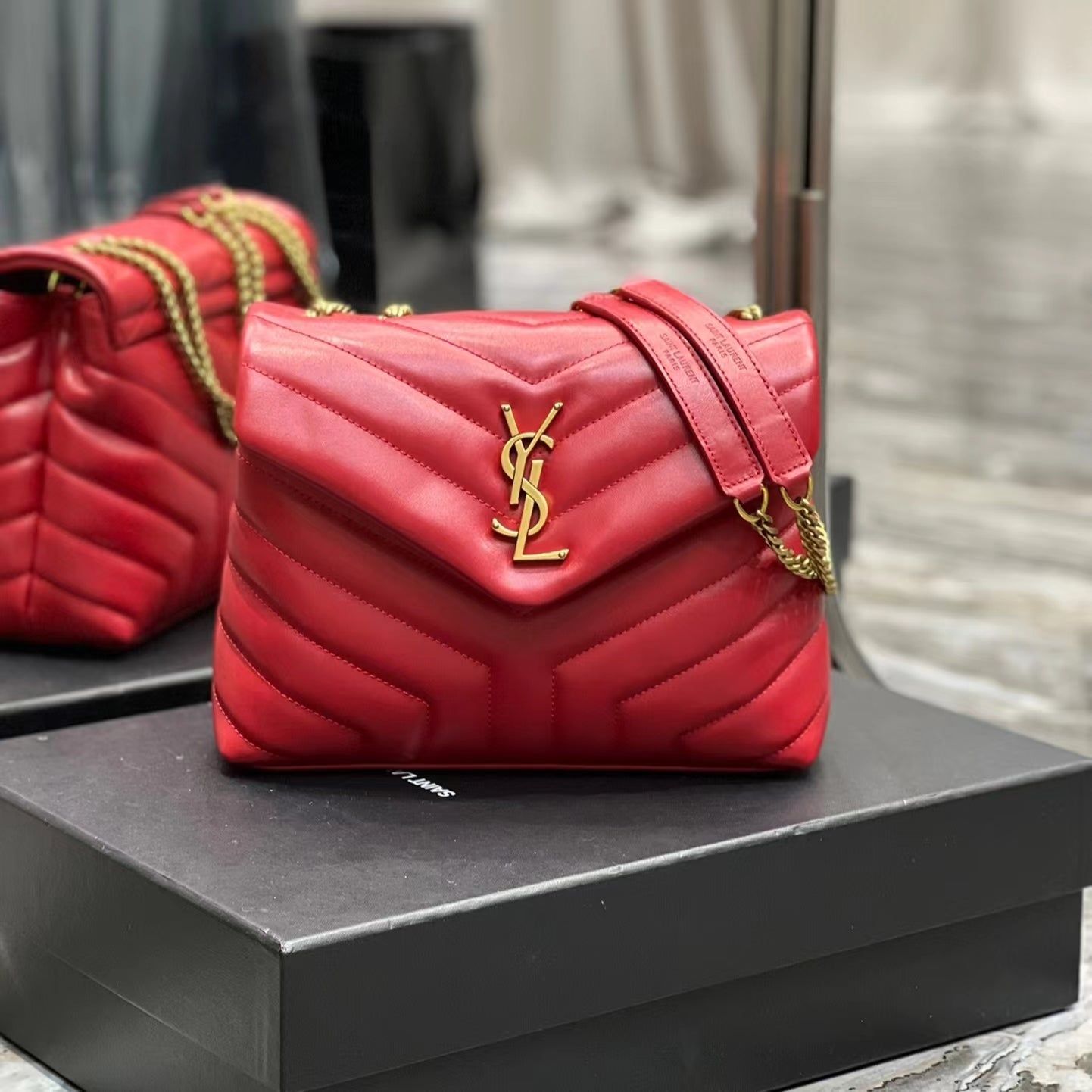 Saint Laurent LouLou Chain Bag In Red Quilted Lambskin