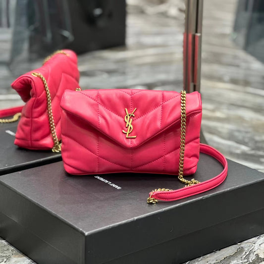 Saint Laurent LouLou Chain Bag In Rose Red Quilted Lambskin