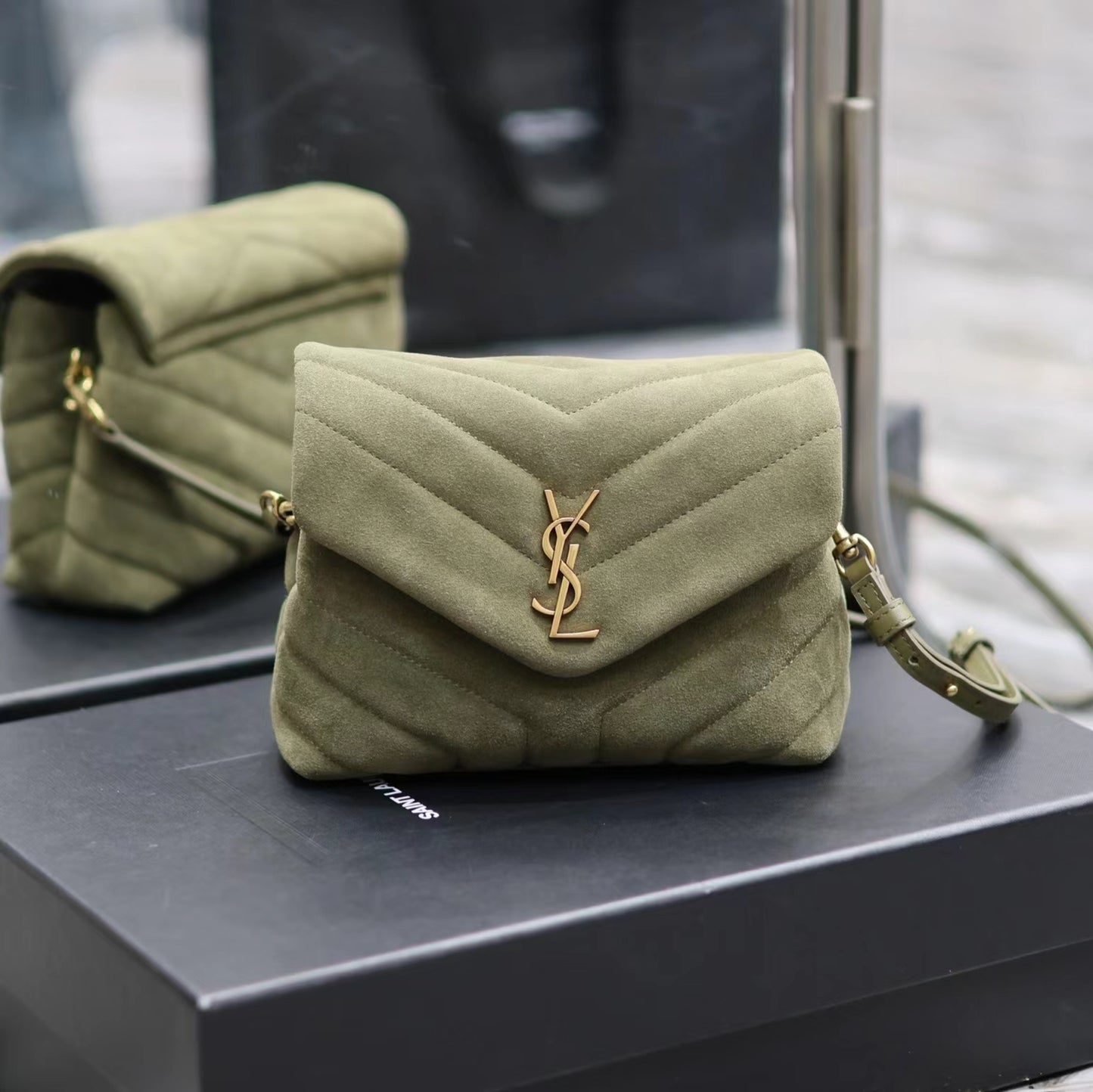 Saint Laurent LouLou Army Green Quilted Frosted Chain Bag