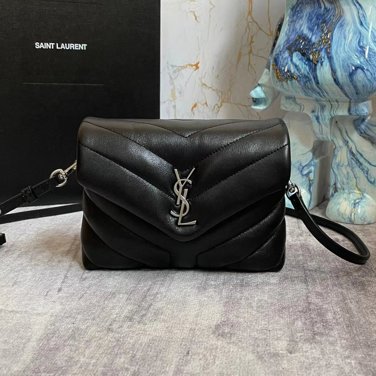 Saint Laurent LouLou Chain Bag In Black Quilted Calfskin