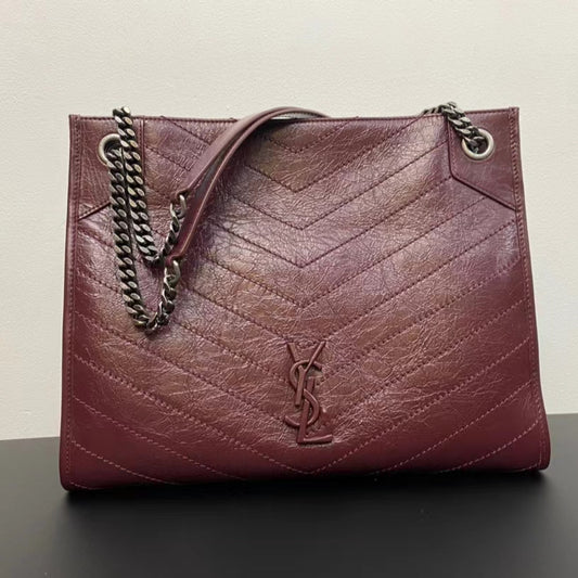 Saint Laurent Burdungy Large Niki Shopper Bag In Wrinkled Calfskin