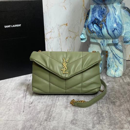 Saint Laurent Puffer Toy Bag In Green Quilted Lambskin