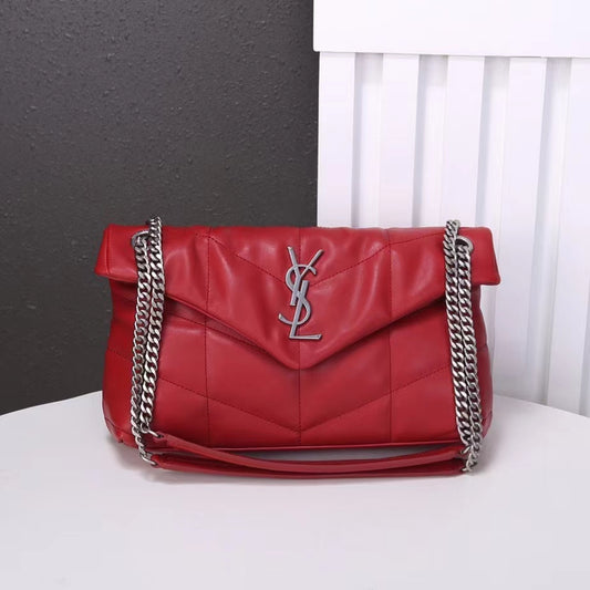 Saint Laurent Puffer Small Chain Bag In Red Lambskin