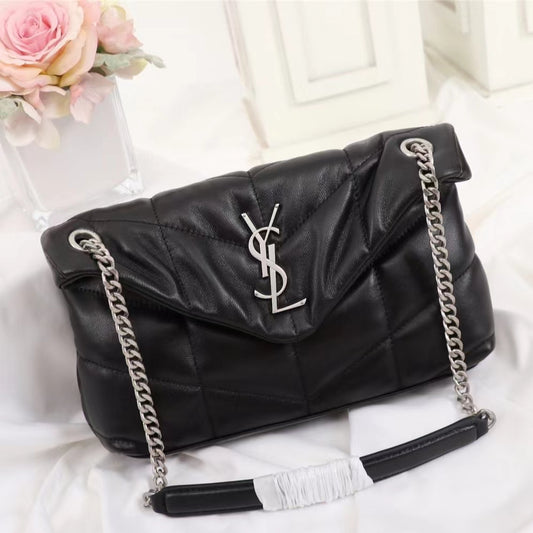 Saint Laurent Puffer Small Chain Bag In Black Lambskin