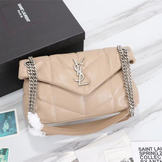 Saint Laurent Puffer Small Chain Bag In Nude Lambskin