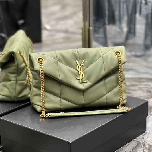 Saint Laurent Puffer Small Chain Bag In Light Green Lambskin