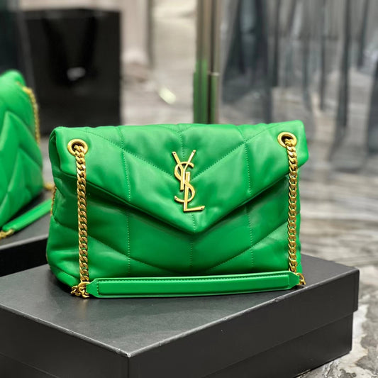 Saint Laurent Puffer Small Chain Bag In Emerald Lambskin