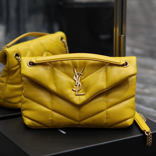 Saint Laurent Puffer Small Chain Bag In Yellow Lambskin