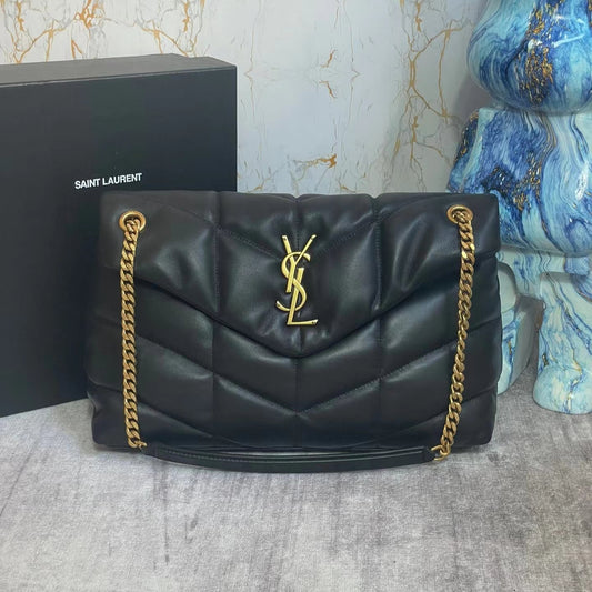 Saint Laurent Puffer Medium Chain Bag In Black Lambskin