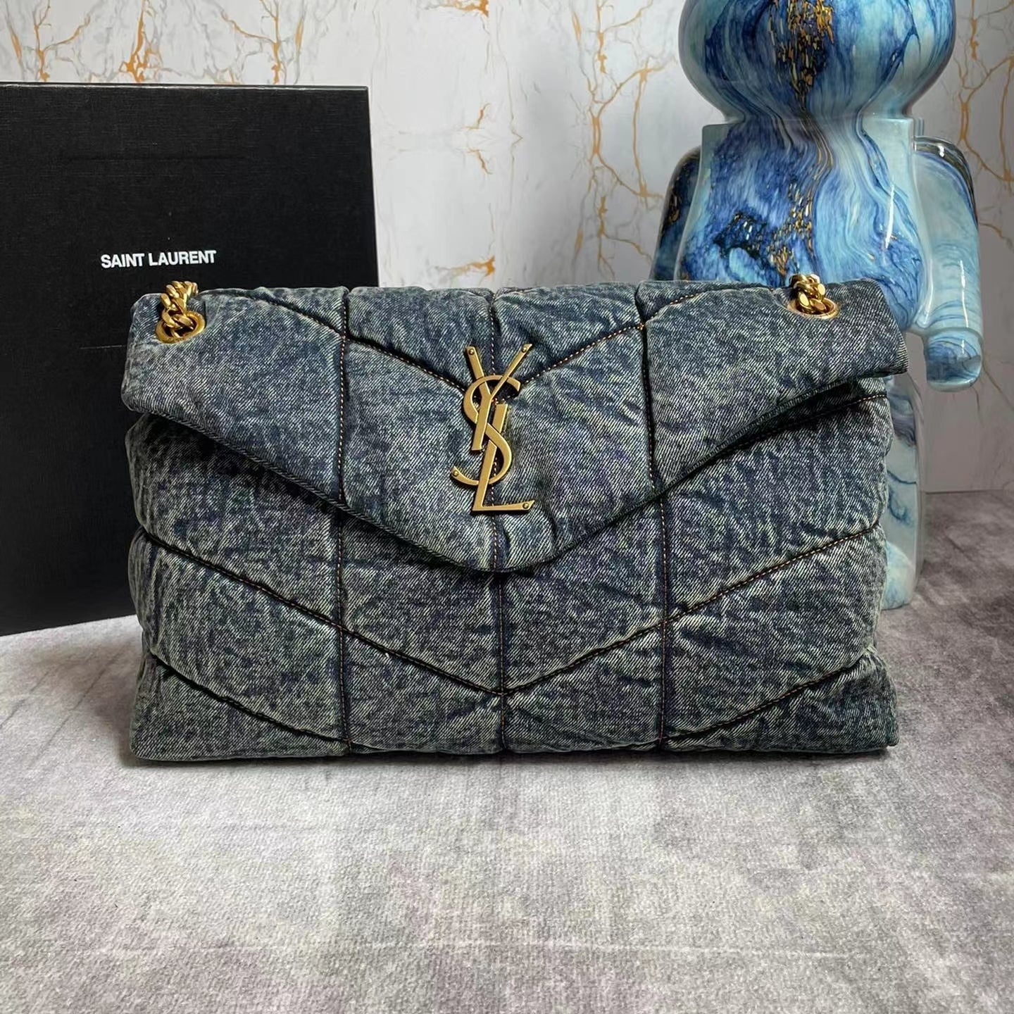 Saint Laurent Puffer Medium Chain Bag In Retro Denim