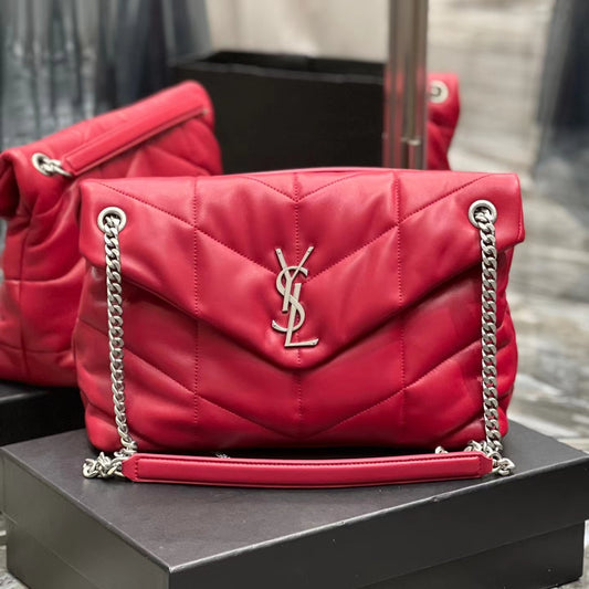 Saint Laurent Puffer Medium Chain Bag In Red Lambskin