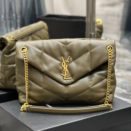 Saint Laurent Puffer Medium Chain Bag In Army Green Lambskin