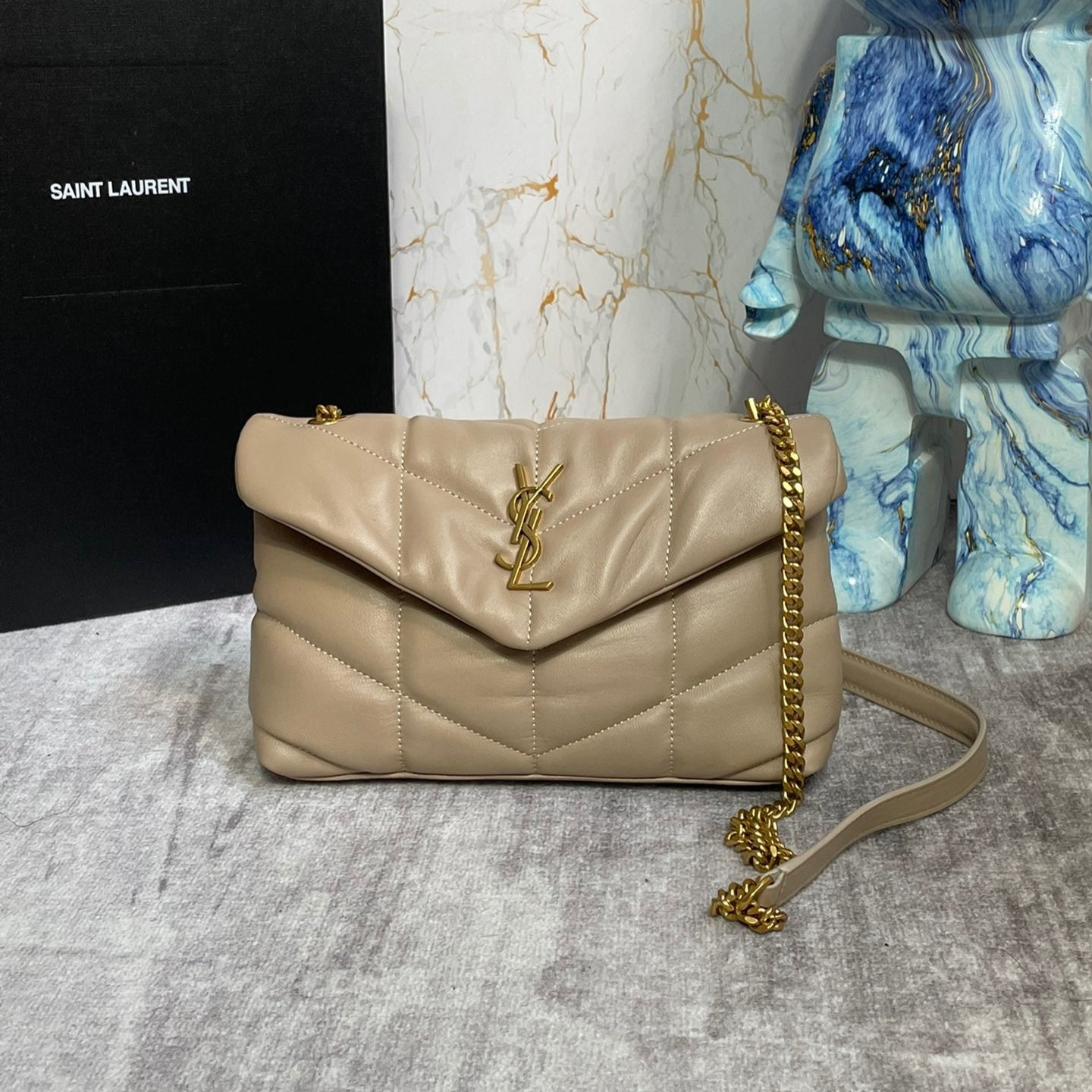 Saint Laurent Puffer Toy Bag In Apricot Quilted Lambskin