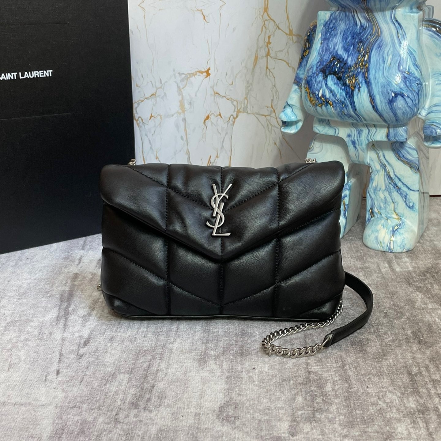 Saint Laurent Puffer Toy Bag In Black Quilted Lambskin With Silver Hardware