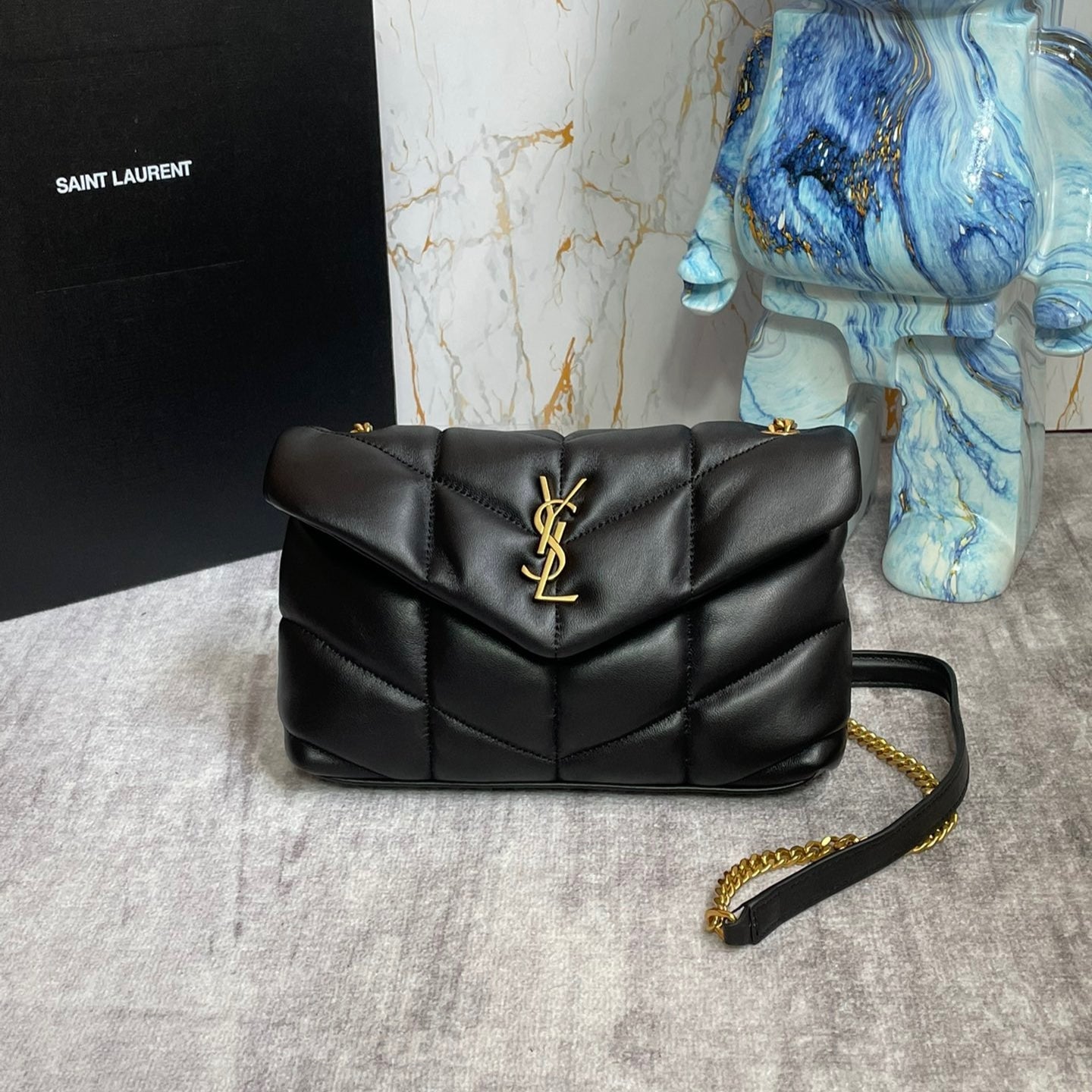 Saint Laurent Puffer Toy Bag In Black Quilted Lambskin With Gold Hardware